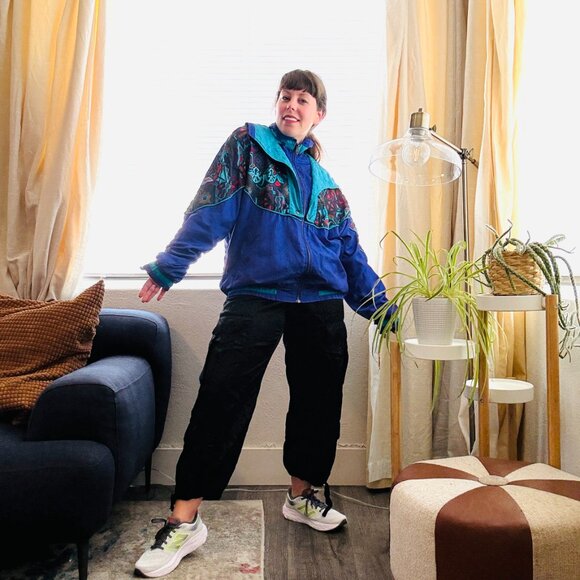 Vintage Windbreaker 90s Lavon Bold Print Nylon Athletic Sport Jacket M-XL - Picture 16 of 16